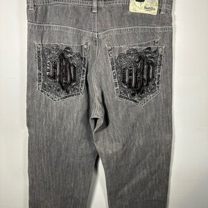 Southpole Gray Jeans Mens 38 Baggy Y2K Embroidered Back Hip Hop